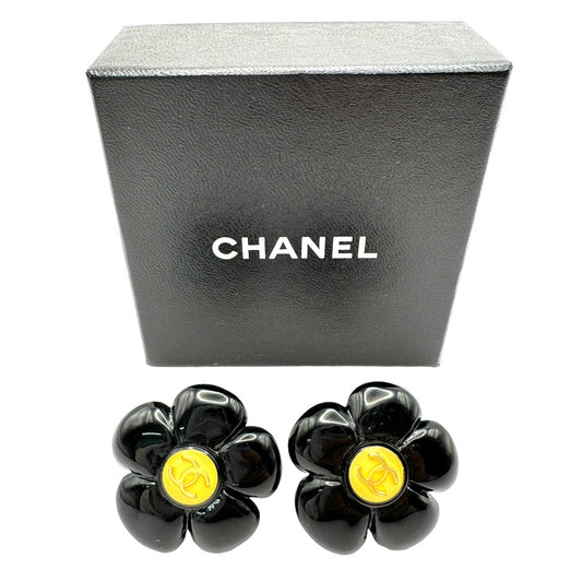 シャネル カメリア ココマーク 96P イヤリング ブラック ゴールド 花 フラワー ヴィンテージ 箱 コメ取れ